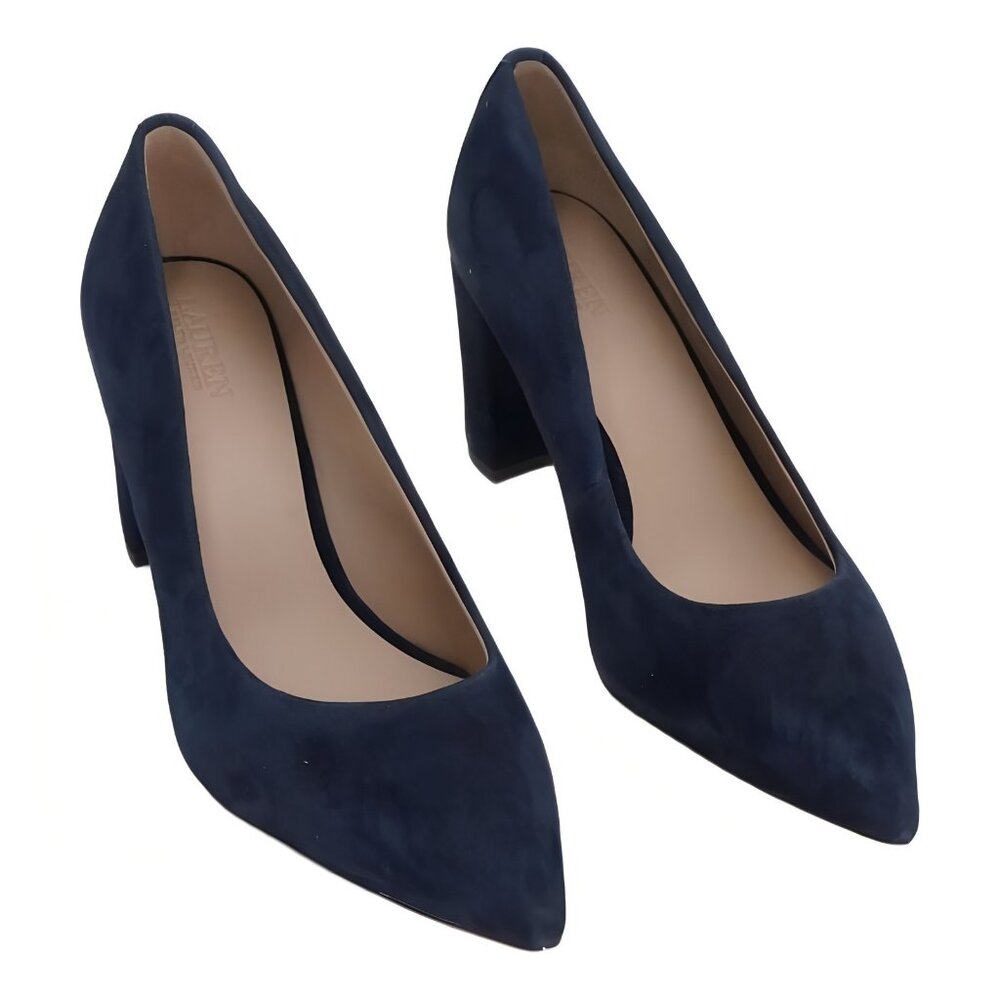 Lauren Ralph Lauren Lanette Block-Heel Pumps Navy US 8M EU 38 - Picture 1 of 6
